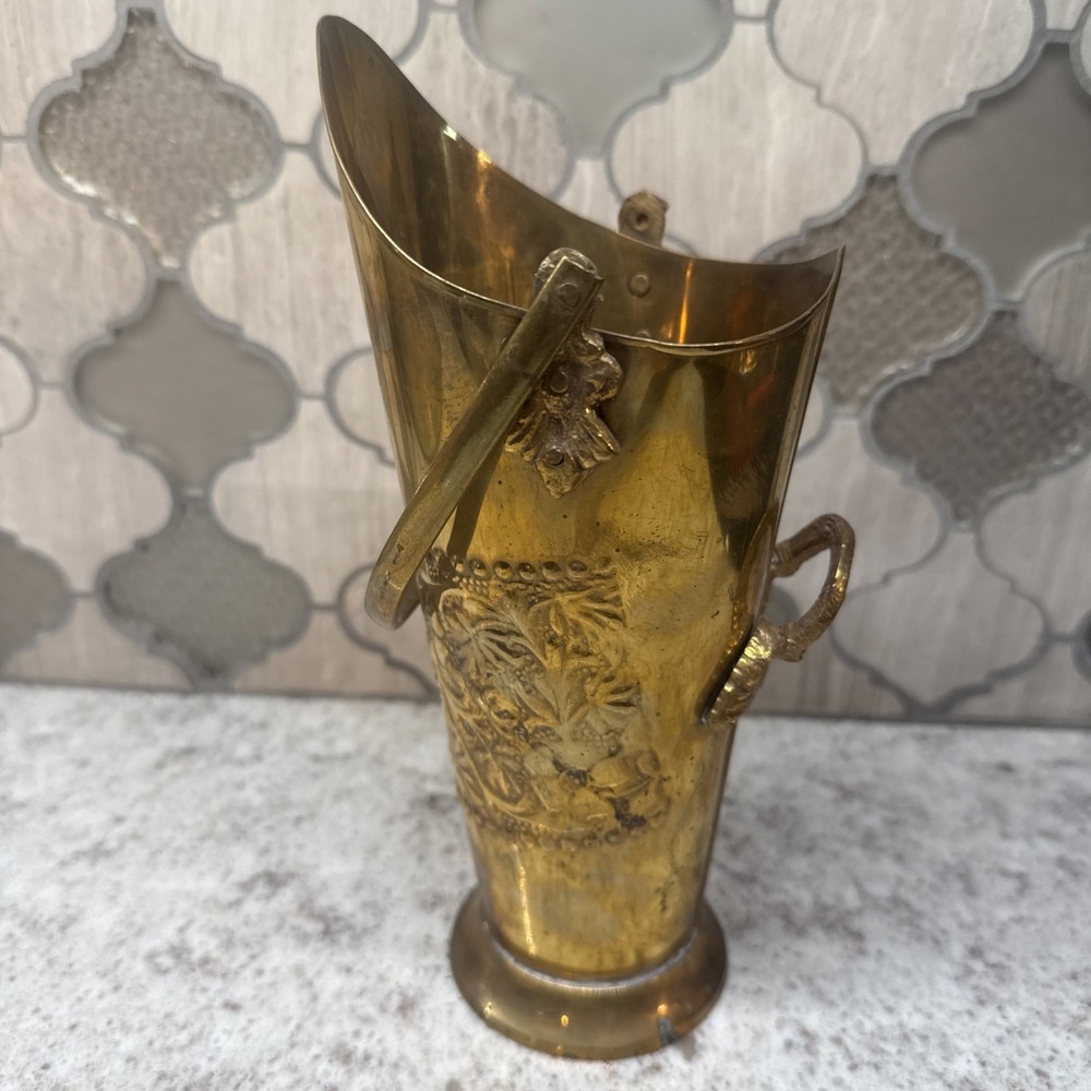 Vintage Brass Mini-umbrella Stand/coal Shuttle basket From INDIA 9"x3" Embossed
